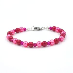 Pearls & Crystals Beaded Bracelet Handmade Valentine's Day Red & Pink